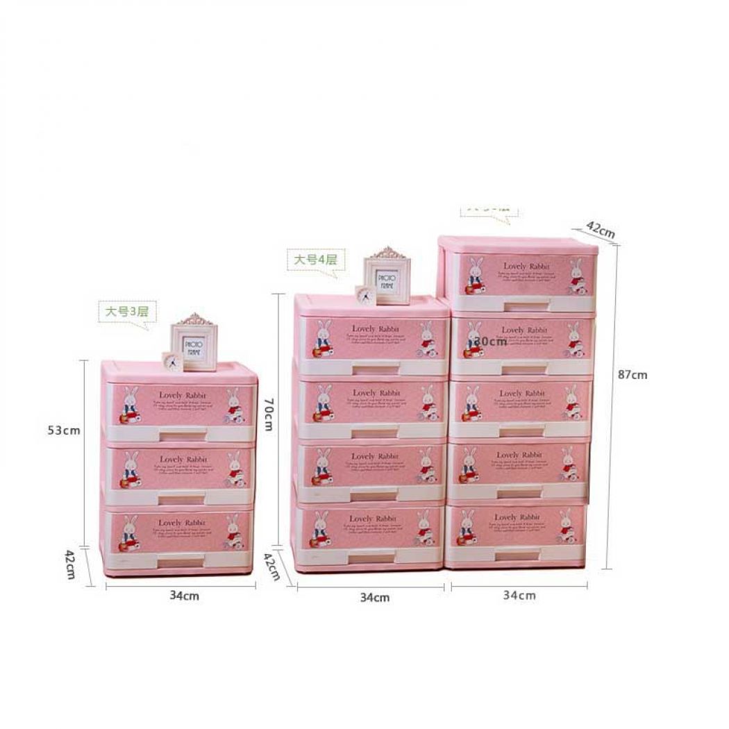 Pink Lovely Rabbit Plastic Drawer Storage Cabinet